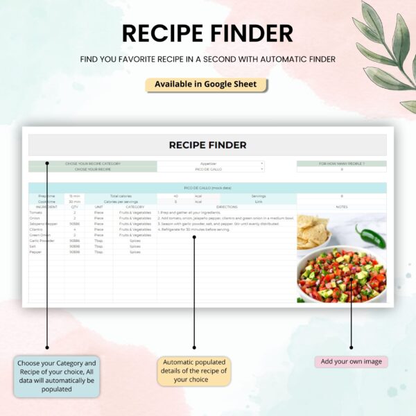 A visual representation of the Recipe Finder, showcasing a user-friendly interface for searching and selecting recipes.