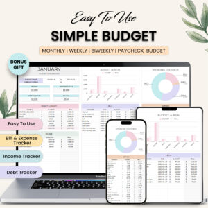 A visual representation of the Simple Budget template, highlighting sections for income tracking, expense categorization, and savings goals.