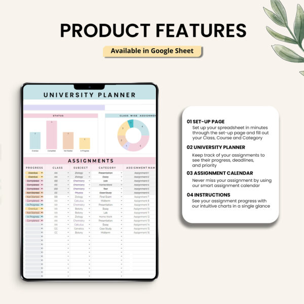 University Planner Spreadsheet Student Template Google Sheets - Image 2